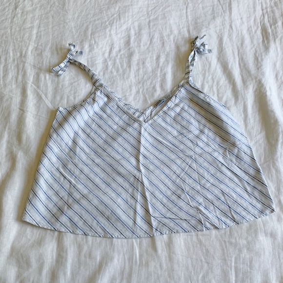 Zara Tops - ZARA Denim Tie Shoulder Diagonal Stripe Tank